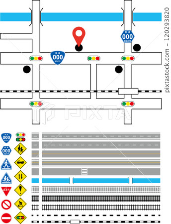 A set of tracks, roads, and signs that can be used to learn traffic rules, create maps, etc. A set of tracks, roads, and signs that can be used to learn traffic rules, create maps, etc. 120293820