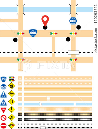 A set of tracks, roads, and signs that can be used to learn traffic rules, create maps, etc. A set of tracks, roads, and signs that can be used to learn traffic rules, create maps, etc. 120293821