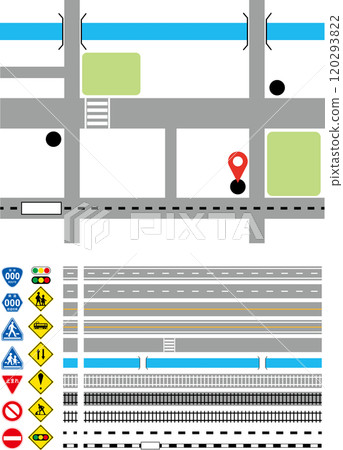 一組軌道、道路和標誌，可用於學習交通規則、創建地圖等。 120293822