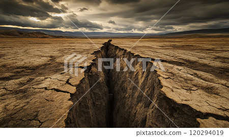 Dry, cracked desert landscape 120294019