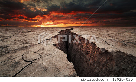 Huge crack in the dry earth 120294039