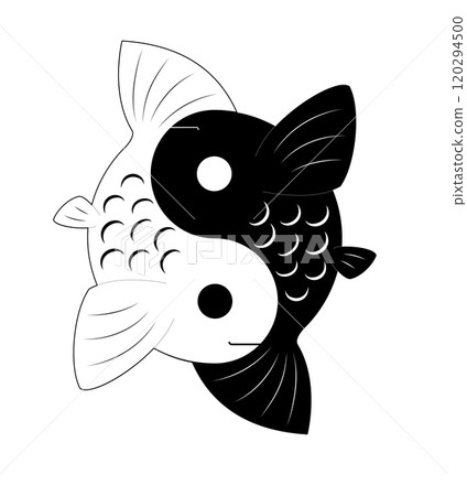 Symbol of yin and yang with an illustrator of fish in black and white 120294500