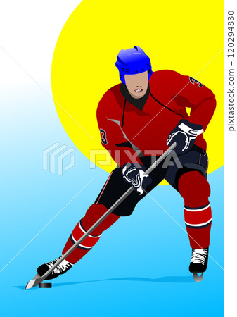 Professional hockey player shooting the puck during a game Professional hockey player shooting the puck during a game 120294830