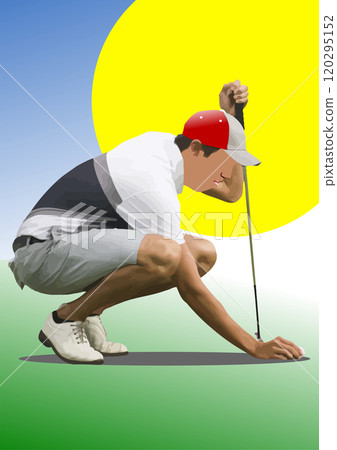 Golfer lining up putt on the green under the summer sun Golfer lining up putt on the green under the summer sun 120295152