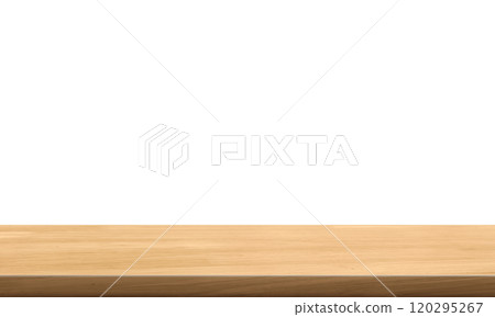 empty wooden table front view isolated on white background. empty wooden table front view isolated on white background. 120295267