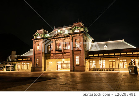Beautifully illuminated night view of JR Mojiko Station in Kitakyushu, Fukuoka Prefecture 120295491
