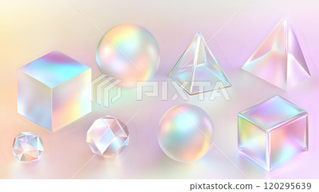 Collection of Softly Glowing Holographic Prisms Creating a Surreal Modern Ambiance 120295639