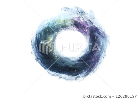 Circular Galaxy Swirling with Beautiful Shades of Purple Blue and Green on Transparent Background 120296157