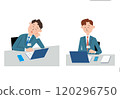 Salesman using a computer at a desk 120296750