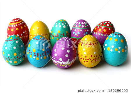 Colorful and beautifully decorated Easter Eggs for lively and joyful Spring Celebrations 120296903