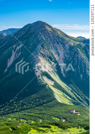 Mt. Washiba seen from the summit of Mt. Mimata-Renge. Climbing Mt. Mimata-Renge in the Northern Alps 120297111