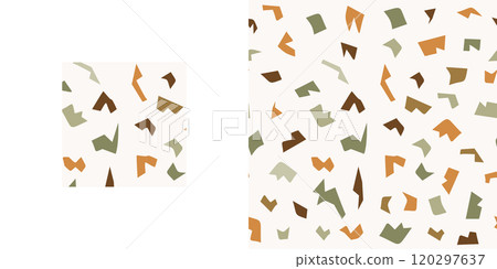 Terrazzo patterned swatches. Terrazzo stone seamless pattern. Modern background design. 120297637