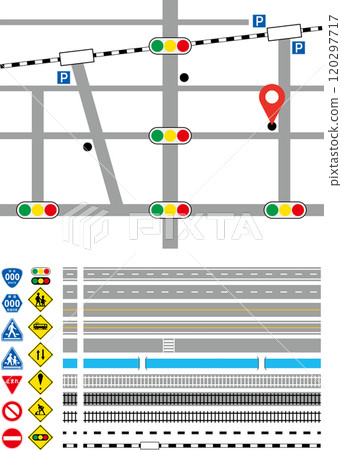一組軌道、道路和標誌,可用於學習交通規則、創建地圖等。 一組軌道、道路和標誌,可用於學習交通規則、創建地圖等。 120297717