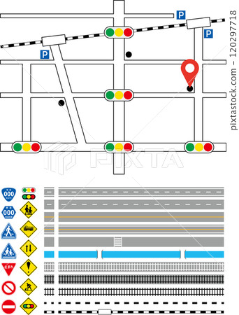 一組軌道、道路和標誌，可用於學習交通規則、創建地圖等。 120297718