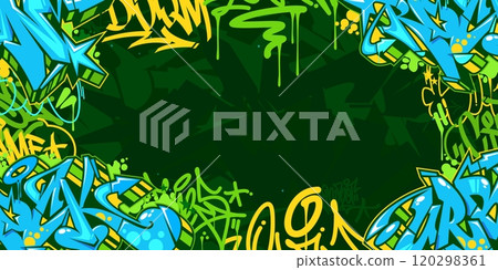 Cool Abstract Dark Green Urban Street Art Graffiti Style Vector Illustration Background Template 120298361