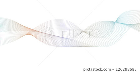 Undulate gradient multicolor lines with blend effect. Twisted Ribbon background, frequency soundwave curve , Technology geometric data science illustration. Isolated wave swirl on white background. 120298685