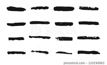 Texture brushes and blotches various shapes and smear styles. For cover backgrounds and decorative accents for social media posters and websites. Vector illustration. 120298963