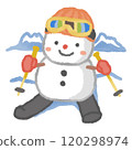 A cute snowman enjoying skiing 120298974