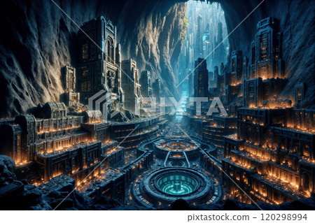 Image of the ruins of an underground city of an advanced civilization AI-generated image 120298994