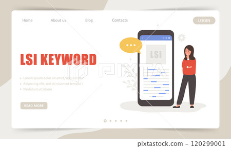 Lsi keyword. Landing page template. Latent Semantic Indexing. Search engine marketing. Vector illustration in flat cartoon style. Web analysis Lsi keyword. Landing page template. Latent Semantic Indexing. Search engine marketing. Vector illustration in flat cartoon style. Web analysis 120299001