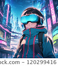A woman photographing the Earth in a virtual reality space 120299416