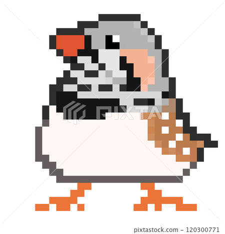 像素藝術動物插畫雄性斑胸草雀光背 120300771