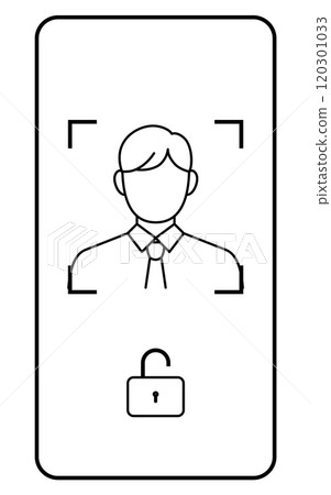 Biometric security, face recognition and smartphone simple line drawing illustration Biometric security, face recognition and smartphone simple line drawing illustration 120301033