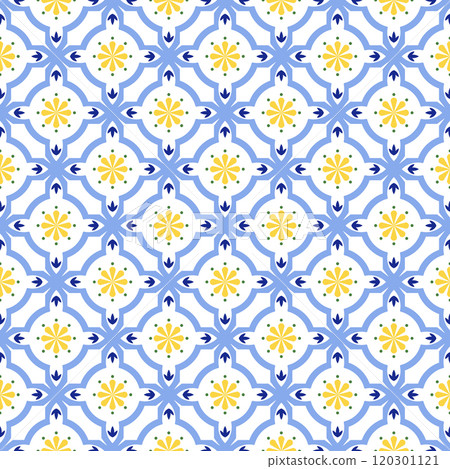 Bright geometric seamless pattern. Mosaic color ornament print. Tile trendy oriental print. Traditional ornate background - Portuguese decorative tiles azulejos Bright geometric seamless pattern. Mosaic color ornament print. Tile trendy oriental print. Traditional ornate background - Portuguese decorative tiles azulejos 120301121
