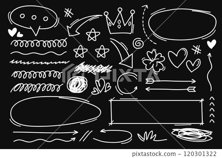 Hand drawn scribble element collection isolated on black background.Vector illustration 120301322