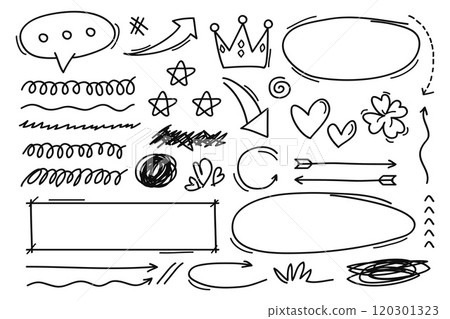 Hand drawn scribble element collection isolated on black background.Vector illustration 120301323