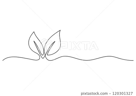 Growing Sprout One Line Art . Leaf continuous line art.Hand drawn vector Illustration 120301327