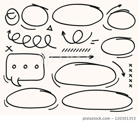 Hand drawn doodle style collection of arrows, bubble chat,spring and circles collection. 120301353