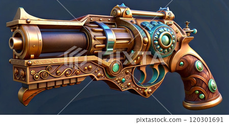 Vintage Brass Steampunk Gun with Clockwork Gears and Leather Grip 120301691