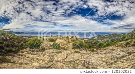 Panoramic view of the ruins in the abandoned historic village of Occi in western Corsica 120302021