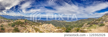 Panoramic view of the western Corsican coastline from the historic abandoned village of Occi 120302026