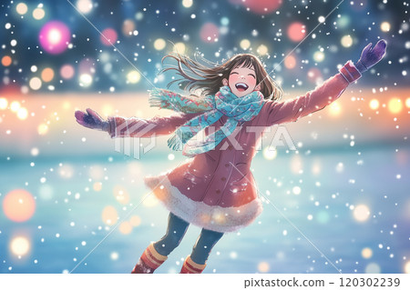 My first experience with figure skating! A cheerful and lively illustration of a Japanese woman 120302239