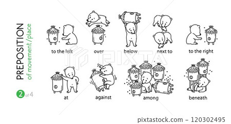 Preposition of place. Funny bears cartoon set Preposition of place. Funny bears cartoon set 120302495