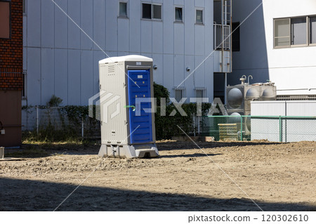 Temporary restroom at construction site Temporary restroom at construction site 120302610