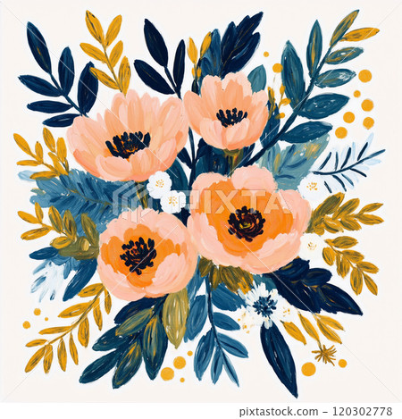 Abstract Bold Oil Painting Floral Illustration 120302778