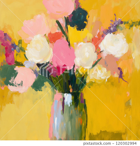 Abstract Oil Painting Floral Vase Illustration 120302994