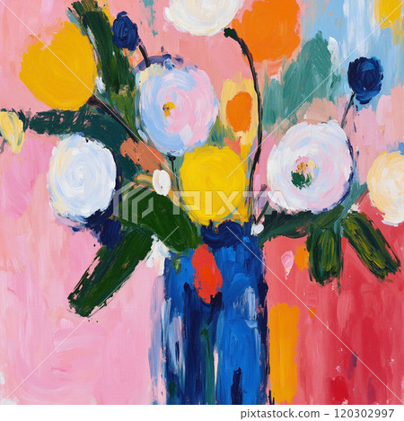 Abstract Oil Painting Floral Vase Illustration 120302997