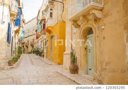Typical maltese street in Birgu old town on Malta Typical maltese street in Birgu old town on Malta 120303295
