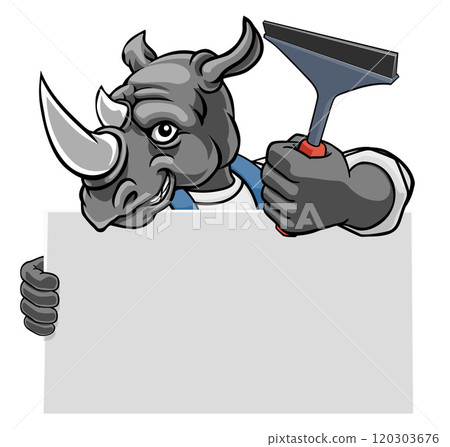 Window Cleaner Rhino Car Wash Cleaning Mascot Window Cleaner Rhino Car Wash Cleaning Mascot 120303676