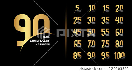 Premium anniversary logotype set. Golden anniversary celebration emblem design . 120303895