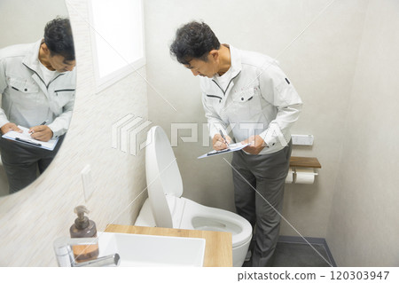 A woman requesting toilet repair 120303947