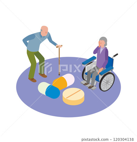Illustration of elderly men and women and medicine Illustration of elderly men and women and medicine 120304138