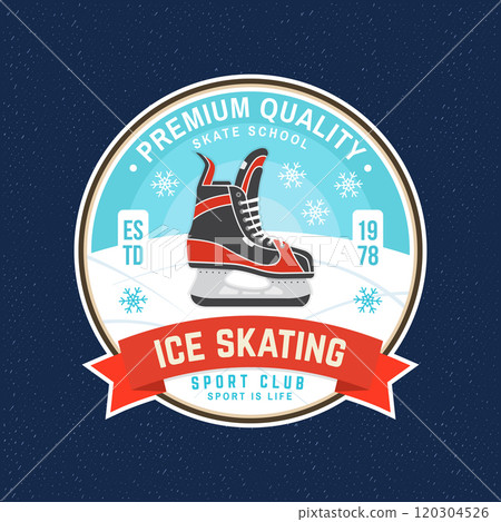 Ice Skate club logo, badge, patch design. Concept for shirt or logo, print, stamp or tee with ice skate. Winter sport. Vector illustration. 120304526