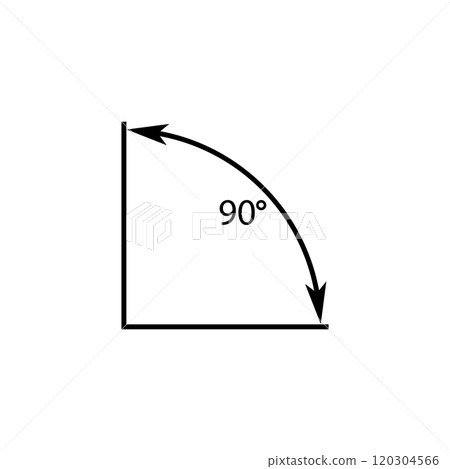 90 degrees angle vector icon. Right angle symbol with arrow. Isolated illustration on white background.  120304566