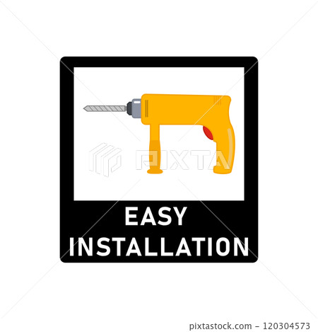 Easy simple installation icon with drill symbol. Isolated vector illustration and sign and. Design template for website elements, sticker and other use. 120304573