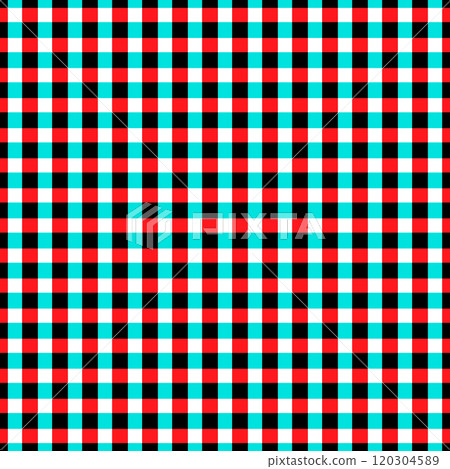 Checkered pattern with blue, black, white and red checks and squares. Seamless and repeating background. Editable template. Vector illustration. 120304589